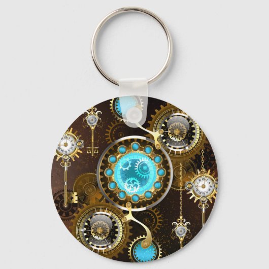 Steampunk roestige achtergrond met turquoise glaze sleutelhanger (Voorkant)