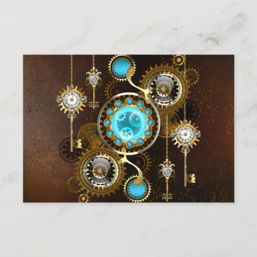 Steampunk Roestige Achtergrond met Turquoise Lenze Advieskaart (Voorkant)