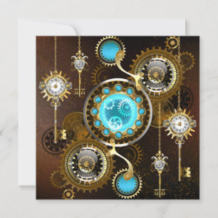 Steampunk Roestige Achtergrond met Turquoise Lenze Bedankkaart