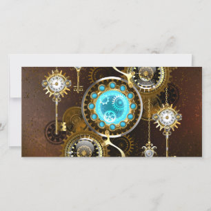 Steampunk Roestige Achtergrond met Turquoise Lenze Bedankkaart