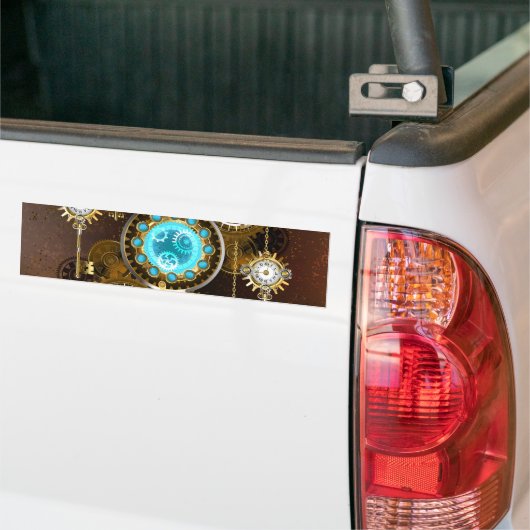 Steampunk Roestige Achtergrond met Turquoise Lenze Bumpersticker (Op Truck)