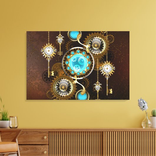 Steampunk Roestige Achtergrond met Turquoise Lenze Canvas Afdruk (Insitu (Woonkamer))