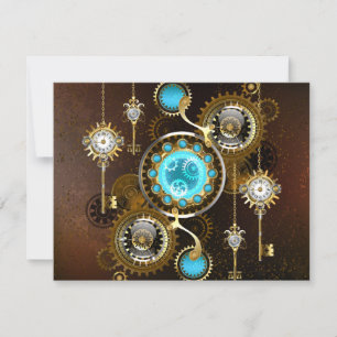 Steampunk roestige achtergrond met turquoise lenze feestdagenkaart