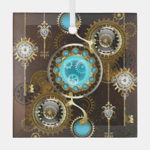Steampunk Roestige Achtergrond met Turquoise Lenze Glas Ornament
