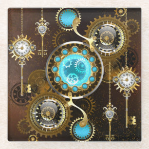 Steampunk Roestige Achtergrond met Turquoise Lenze Glazen Onderzetter