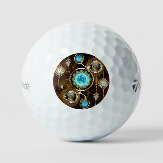 Steampunk Roestige Achtergrond met Turquoise Lenze Golfballen (Voorkant)