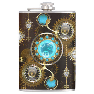 Steampunk Roestige Achtergrond met Turquoise Lenze Heupfles
