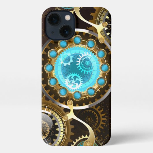 Steampunk Roestige Achtergrond met Turquoise Lenze iPhone Hoesje (Achterkant)