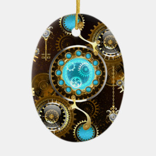 Steampunk Roestige Achtergrond met Turquoise Lenze Keramisch Ornament