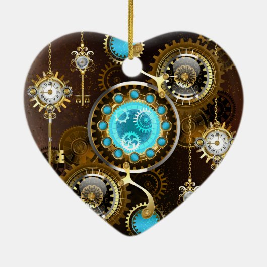 Steampunk Roestige Achtergrond met Turquoise Lenze Keramisch Ornament (Achterkant)