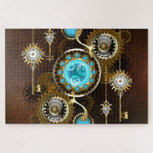 Steampunk Roestige Achtergrond met Turquoise Lenze Legpuzzel