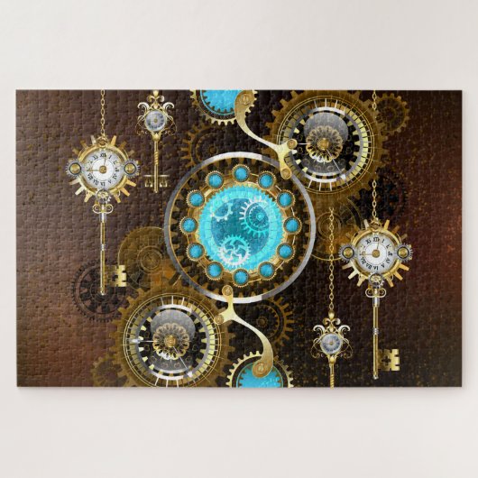 Steampunk Roestige Achtergrond met Turquoise Lenze Legpuzzel (Horizontaal)
