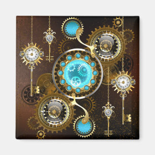 Steampunk Roestige Achtergrond met Turquoise Lenze Magneet