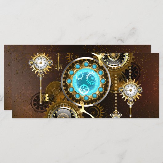 Steampunk Roestige Achtergrond met Turquoise Lenze Menu (Voorkant / Achterkant)