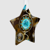 Steampunk Roestige Achtergrond met Turquoise Lenze Ornament (voorkant)