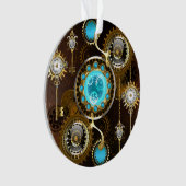 Steampunk Roestige Achtergrond met Turquoise Lenze Ornament (voorkant)