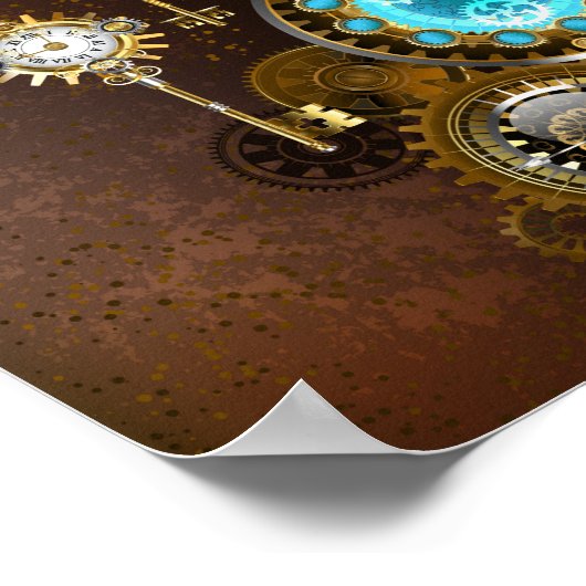 Steampunk Roestige Achtergrond met Turquoise Lenze Poster (Hoek)