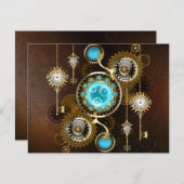 Steampunk Roestige Achtergrond met Turquoise Lenze RSVP Kaartje (Voorkant / Achterkant)