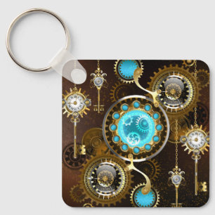 Steampunk Roestige Achtergrond met Turquoise Lenze Sleutelhanger