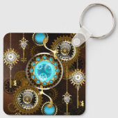Steampunk Roestige Achtergrond met Turquoise Lenze Sleutelhanger (Achterkant)