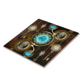 Steampunk Roestige Achtergrond met Turquoise Lenze Tegeltje (Zijkant)