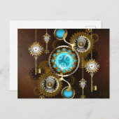 Steampunk Roestige Achtergrond met Turquoise Lenze Uitnodiging Briefkaart (Voorkant / Achterkant)