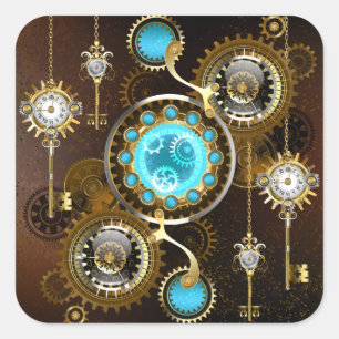 Steampunk Roestige Achtergrond met Turquoise Lenze Vierkante Sticker