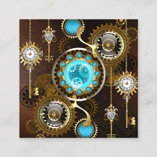 Steampunk Roestige Achtergrond met Turquoise Lenze Vierkante Visitekaartje (Voorkant)
