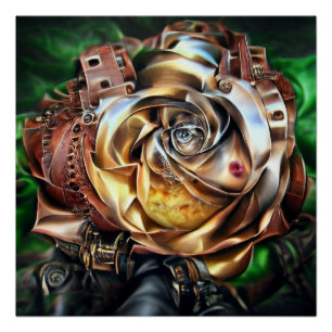 Steampunk Roos met surrealistisch gezicht - Mechan Perfect Poster