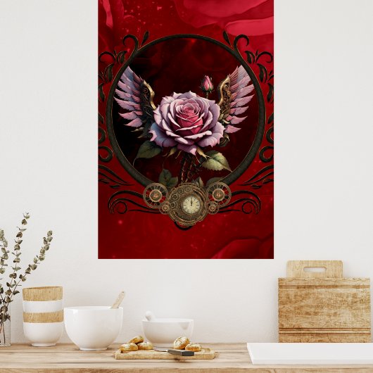 Steampunk-roos Poster (Keuken)