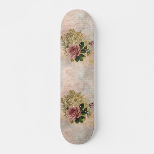 Steampunk Roos | Roze en goudverfijnd Skateboard (Voorkant)