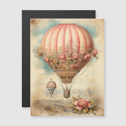  Steampunk Roze Bloemen Hete Luchtballon (Voorkant / Achterkant)