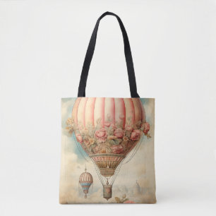 Steampunk Roze Bloemen Hete Luchtballon Draagtas