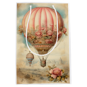 Steampunk Roze Bloemen Hete Luchtballon Medium Cadeauzakje