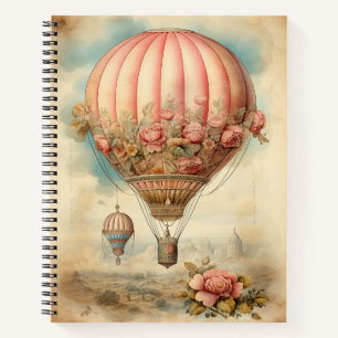 Steampunk Roze Bloemen Hete Luchtballon Notitieboek