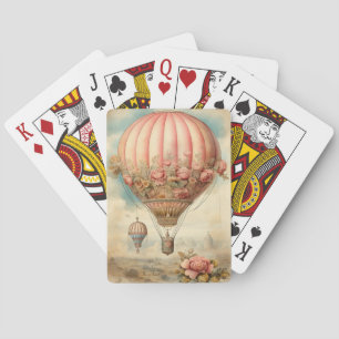 Steampunk Roze Bloemen Hete Luchtballon Pokerkaarten