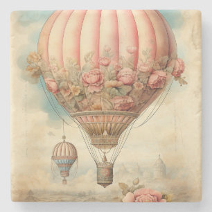  Steampunk Roze Bloemen Hete Luchtballon Stenen Onderzetter