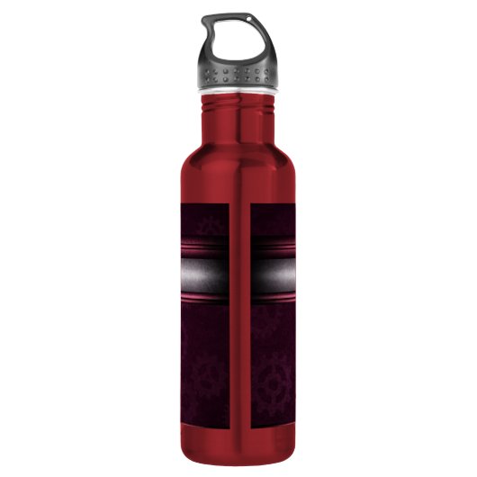 Steampunk, roze harten op tandwielen, Monogram Waterfles (Achterkant)