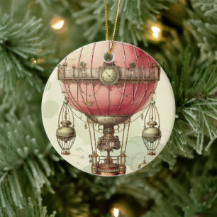  Steampunk Roze Hete Luchtballon (2) Keramisch Ornament