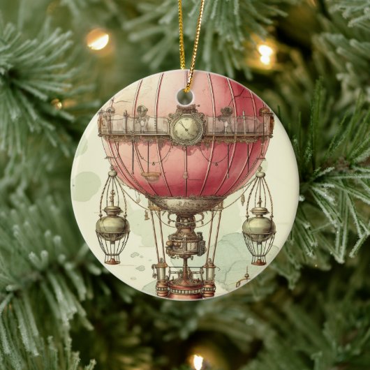  Steampunk Roze Hete Luchtballon (2) Keramisch Ornament (Boom)