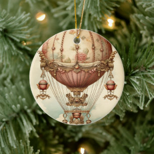  Steampunk Roze Hete Luchtballon Keramisch Ornament