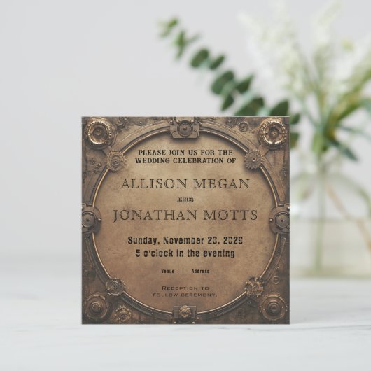 Steampunk Rustic Industrial Wedding Invitation (Debout devant)