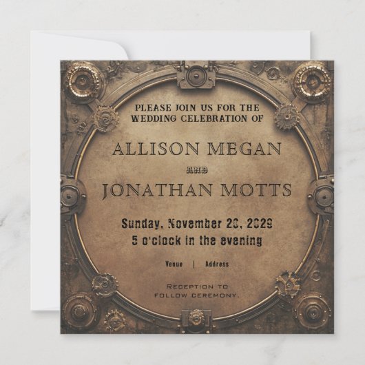 Steampunk Rustic Industrial Wedding Invitation (Devant)