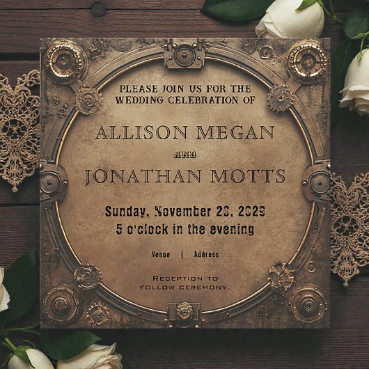 Steampunk Rustic Industrial Wedding Invitation