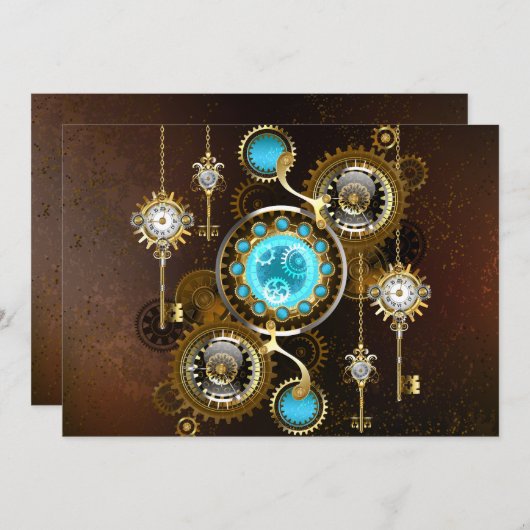 Steampunk Rusty Background met Turquoise Lenses Aankondiging (Voorkant / Achterkant)