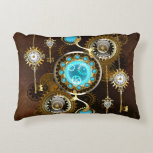 Steampunk Rusty Background met Turquoise Lenses Accent Kussen