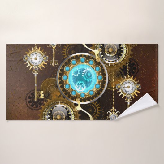 Steampunk Rusty Background met Turquoise Lenses Badhanddoek (Badhanddoek)