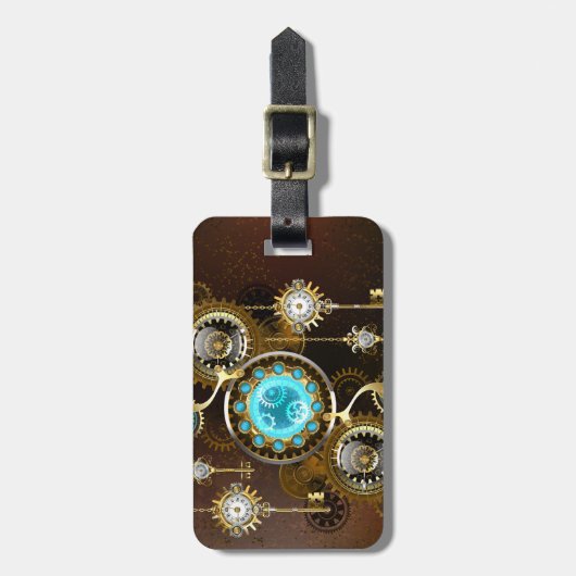 Steampunk Rusty Background met Turquoise Lenses Bagagelabel (Voorkant verticaal)