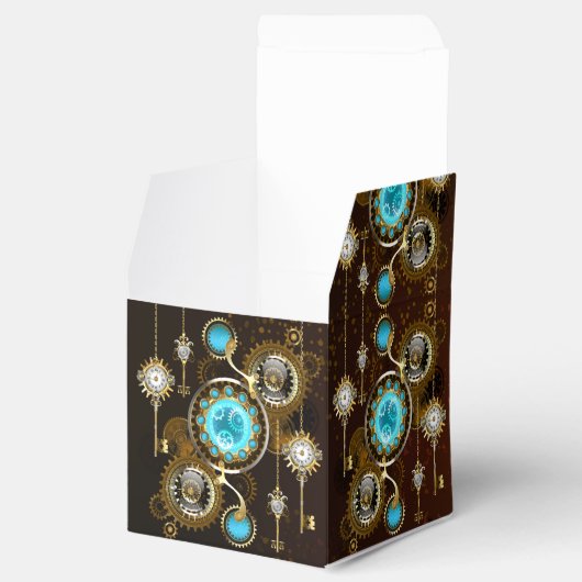 Steampunk Rusty Background met Turquoise Lenses Bedankdoosjes (Geopend)
