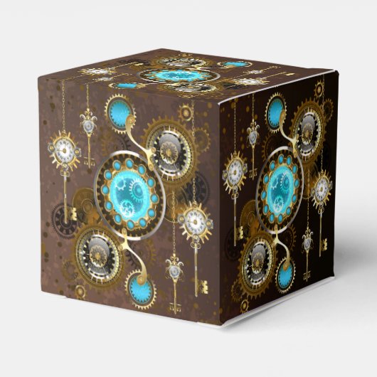 Steampunk Rusty Background met Turquoise Lenses Bedankdoosjes (Achterkant)
